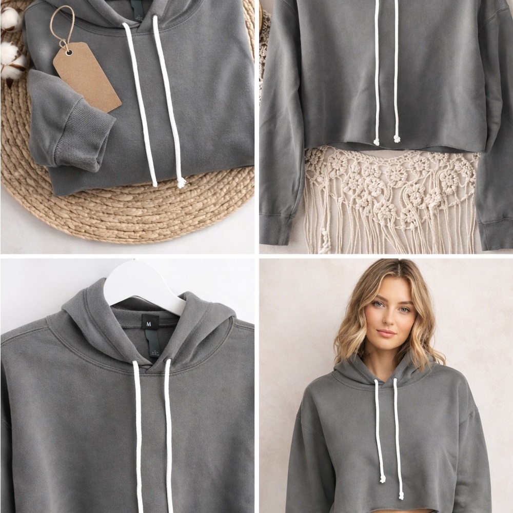 NWT Wild Fable Olive Cropped Hoodie Sweatshirt Pullover Women’s Size Medium